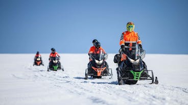 Snowmobiling on Myrdalsjokull glacier is a top activity in Iceland.