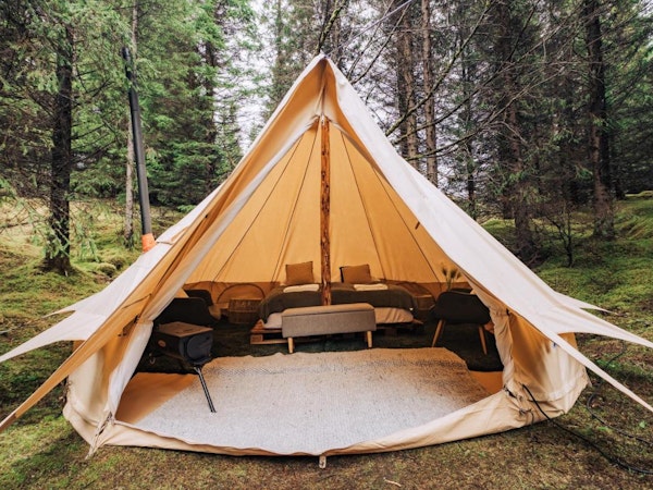 A glamping tent at the Golden Circle Tents property.
