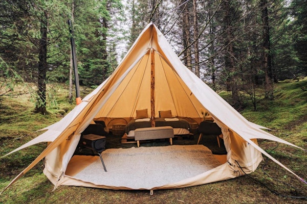 A glamping tent at the Golden Circle Tents property.