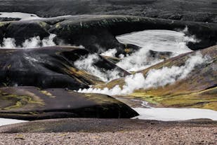 Steam rises from a geothermal area in the Icelandic Highlands.