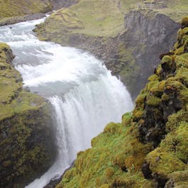 The waterfall near Holaskjol in Iceland resembles the Gullfoss waterfall in the Golden Circle.