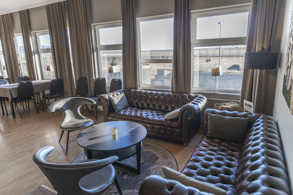 Relax in the comfortable lounge area at Hotel Kvika in South Iceland.