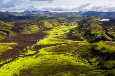 Eldgja volcanic canyon stretches for miles in Iceland.