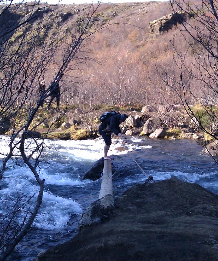 river crossing is required to hike the loop around the waterfall