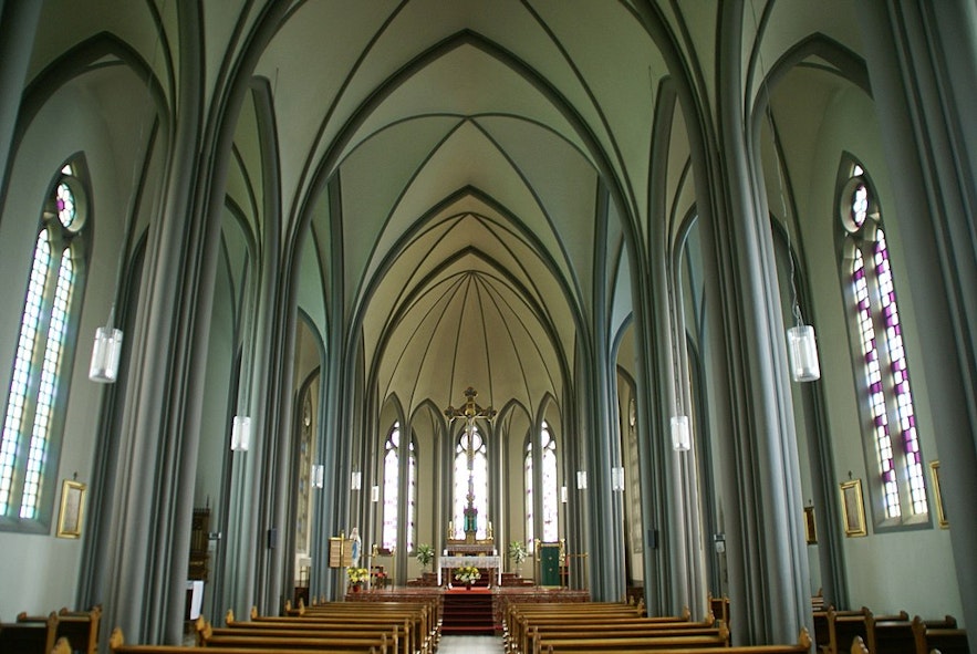 The interior of the Landakotskirkja church in Reykjavik.
