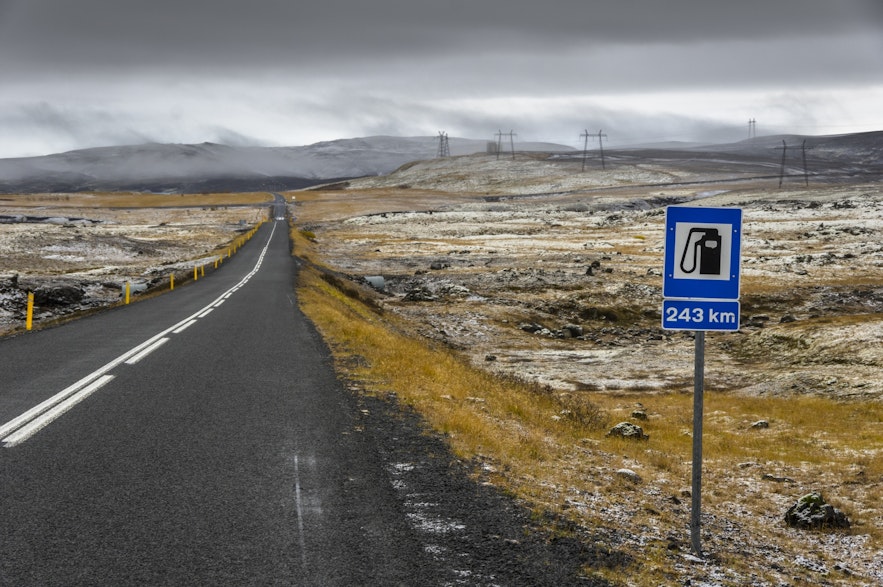 Always be mindful of how far it is to the next gas station when driving in the Icelandic countryside.
