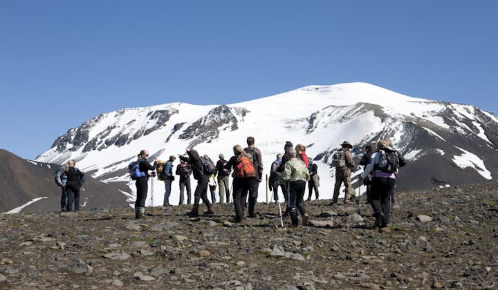 A group of people getting ready to hike mount Snæfell