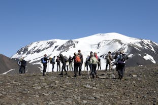 A group of people getting ready to hike mount Snæfell