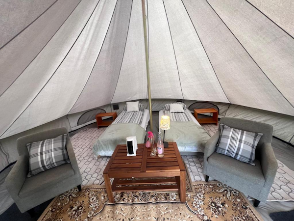 A look inside a tent in Godaland Guesthouse and Glamping.
