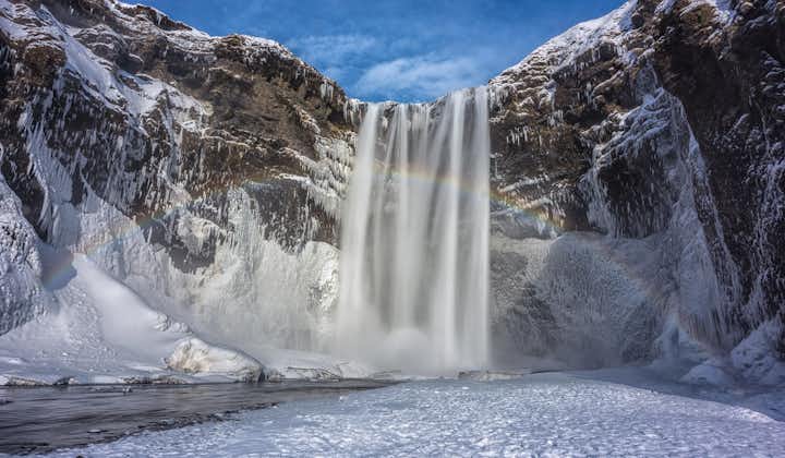 The Skogafoss waterfall remains captivating even in winter.