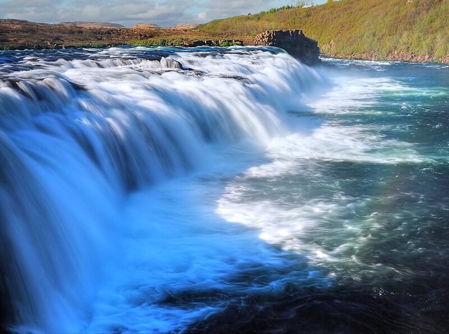 A gentle cascade is one Faxafoss waterfall's most distinguishing features.