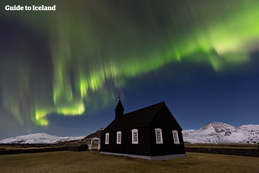 Black church at Búðir on Snæfellsnes peninsula in Iceland's wintertime