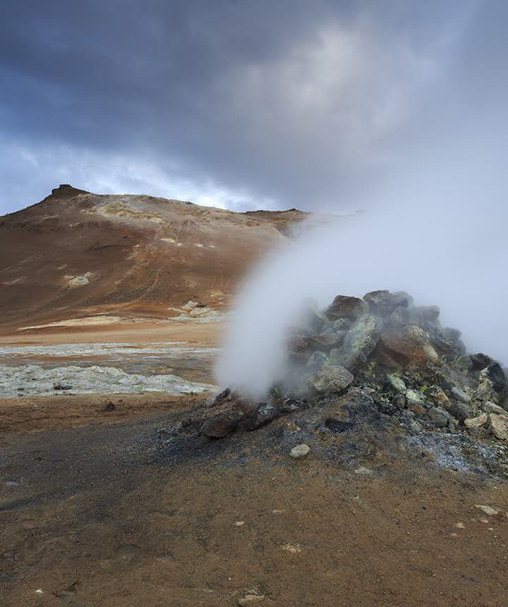 Steaming fumarole in the Námafell geothermal area.