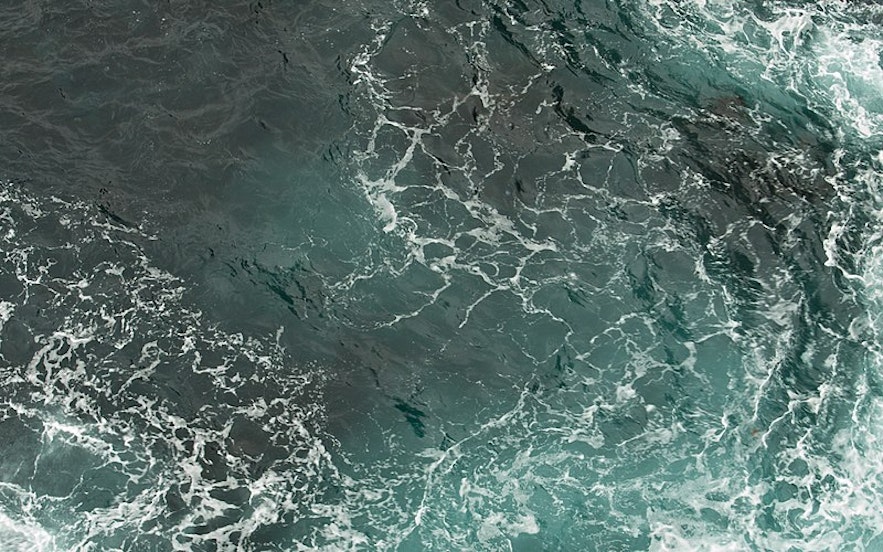 An aerial image of the seashore at Skalanes.