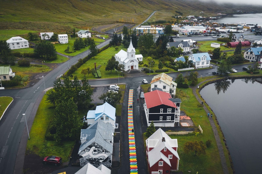 A top view of Seydisfjordur where the Technical Museum of East Iceland is located.