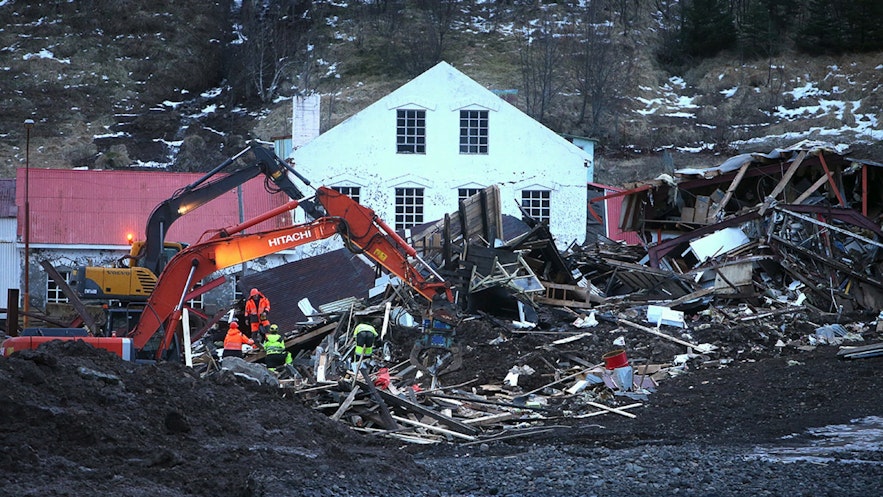 The aftermath of the Seydisfjordur landslide at the Technical Museum of East Iceland.
