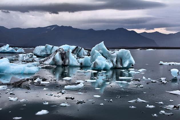 Large icebergs float in Iceland's Jokulsarlon glacier lagoon.