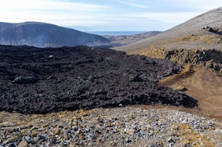 The volcano site on the Reykjanes peninsula which was formed after the recent activity in the region