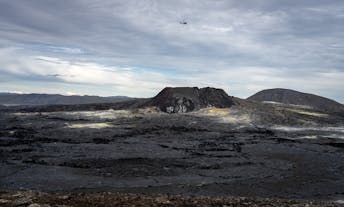 The newly formed crater on Reykjanes peninsula after the recent eruptions in the region