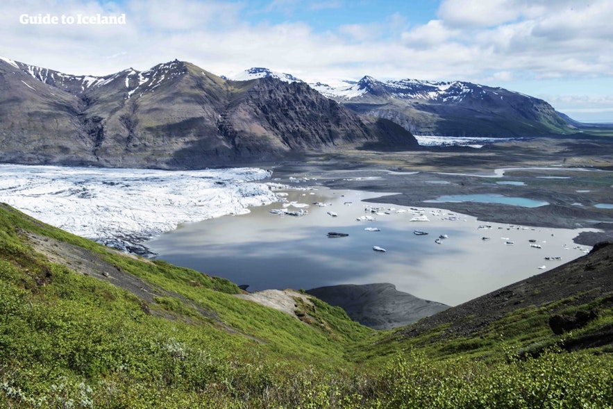 The glacier tongue of the Skaftafellsjokull ice cap in summer.