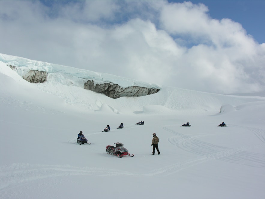 Snowmobile tour on Langjökull glacier in Iceland