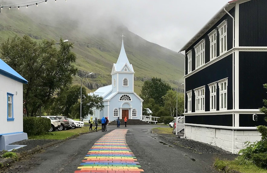 Seydisfjordur has a quaint blue church.