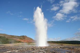 When visiting the Golden Circle, see how Geysir's neighbour Strokkur erupts with might regularly.