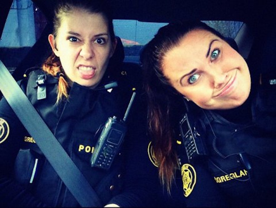 Icelandic police officers pulling silly faces