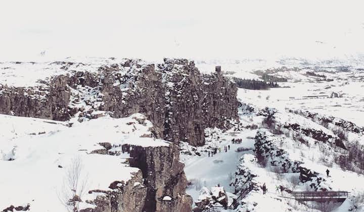 The North American tectonic plate, at Þingvellir, covered with a thick blanket of snow.