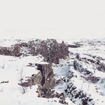 The North American tectonic plate, at Þingvellir, covered with a thick blanket of snow.