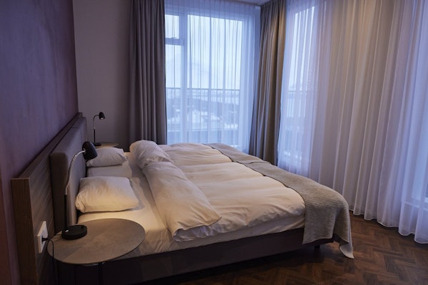 A comfortable double room at Hotel Vesturland in Borgarnes.