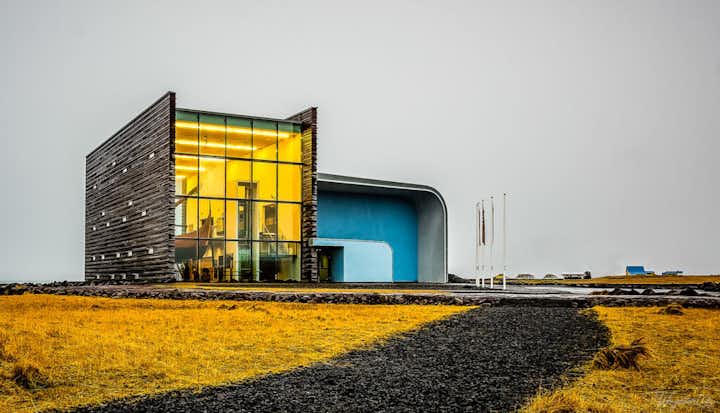 The outside of the Viking World museum in Iceland.