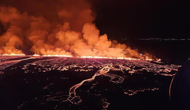 See the Sundhnukagigar eruption from a distance during a helicopter tour from Reykjavik