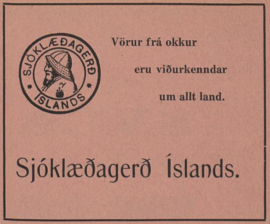 An advertisement for 66°North (then known as Sjóklæðagerð Íslands) that appeared in 1937