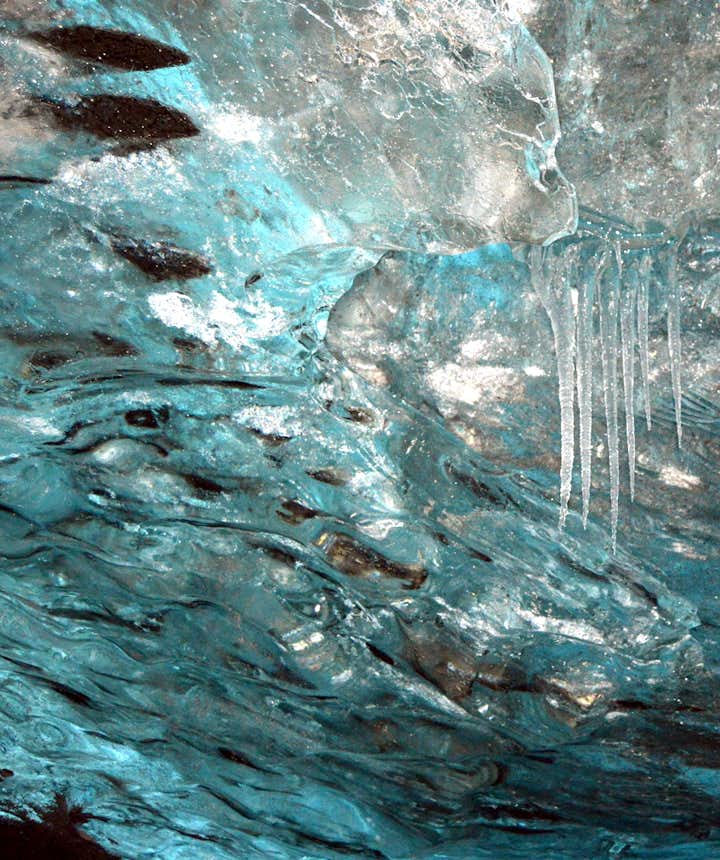 Amazing aquamarine Ice Caves in Fláajökull in Vatnajökull glacier in Southeast-Iceland