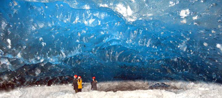 A Sapphire blue Crystal Ice Cave in Vatnajökull Glacier in South-Iceland
