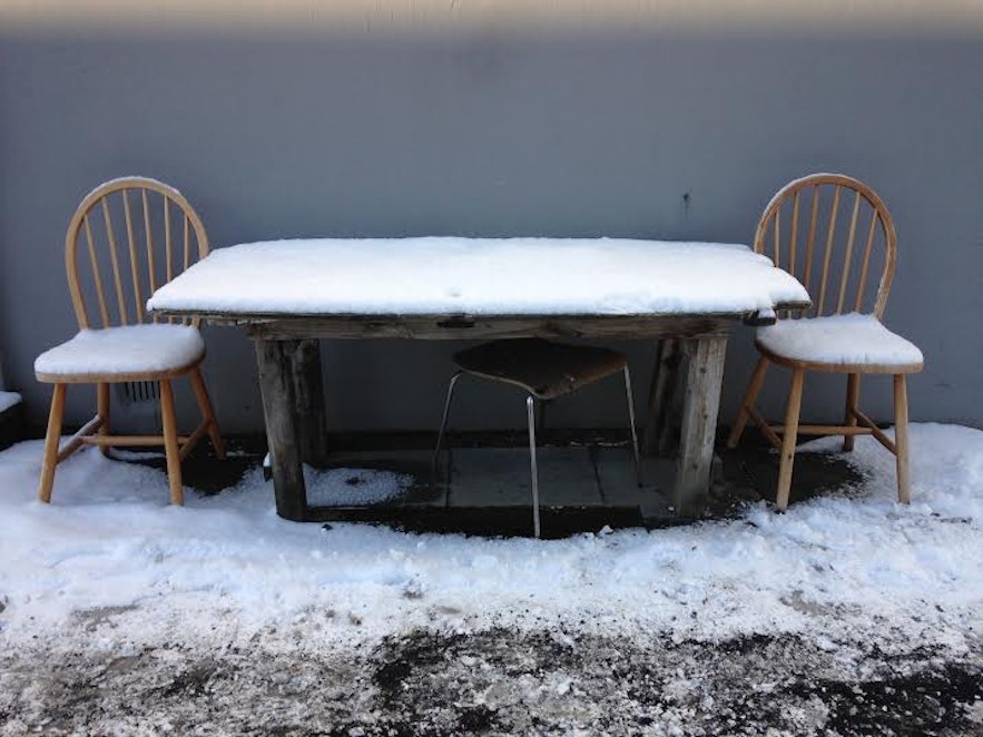 Snowy table in Reykjavík