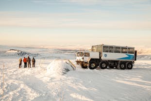 An 8-wheeler super truck will take the guests on top of the Langjokull glacier.