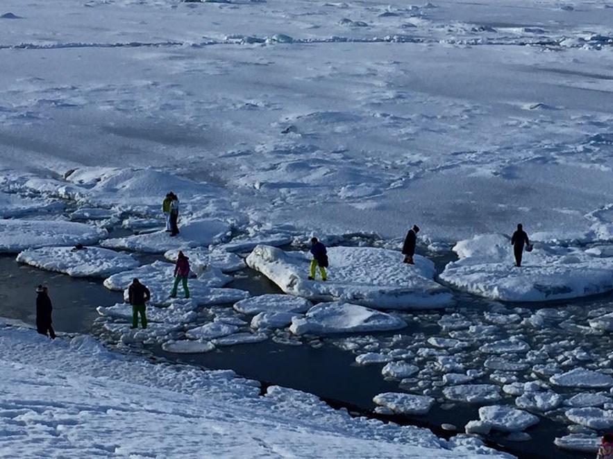 杰古沙龙冰湖Jökulsárlón身处危险的游客