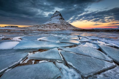 This wintery mountain, Kirkjufell, is one of Iceland's most photographed features.