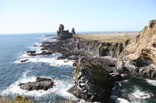 The Lóndrangar basalt plugs, looking somewhat like a fortress.