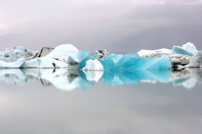 The icebergs of the Jokulsarlon glacier lagoon that have broken off from an enormous ice cap.