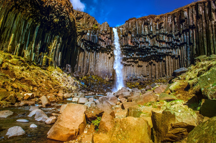 Svartifoss waterfall hike in Vatnajokull National Park, Iceland