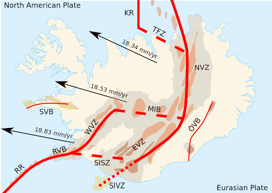 Iceland is pulled apart by two tectonic plates