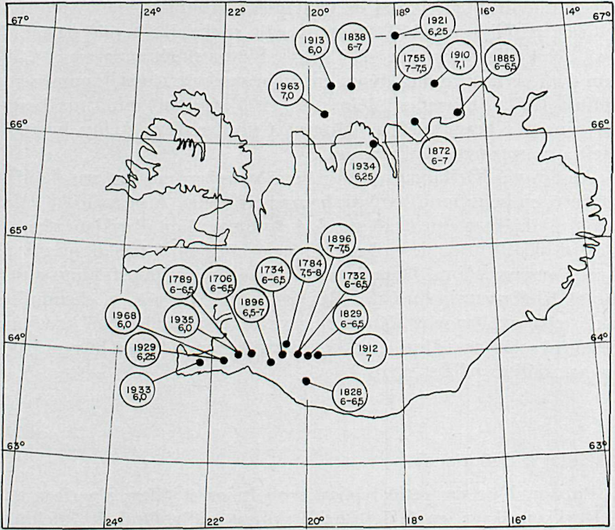 Strong earthquakes in Iceland between 1700 and 1973