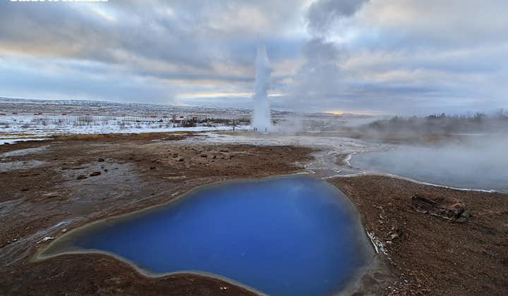The Geysir geothermal area in the Haukadalur valley is famous for its two geysers, Strokkur and Geysir.