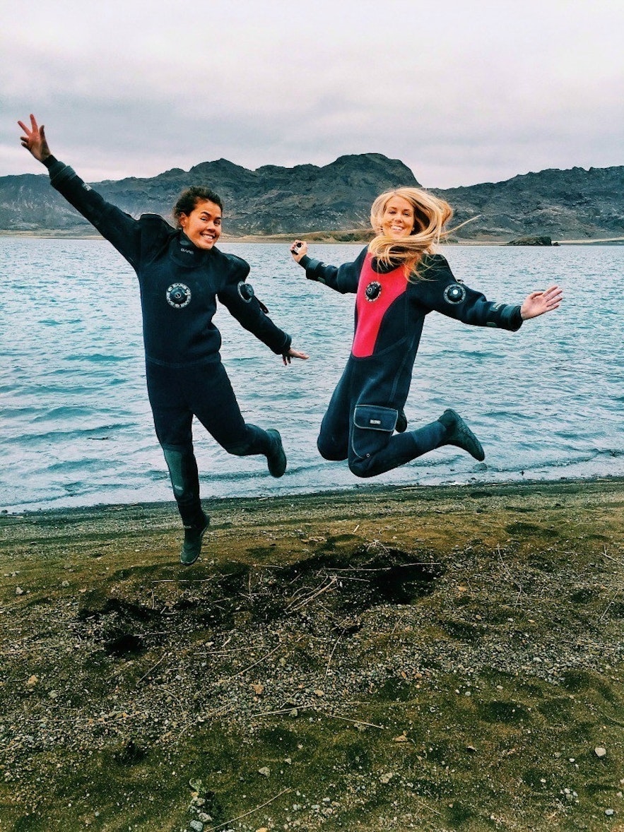 Drysuit snorkeling in Kleifarvatn Iceland