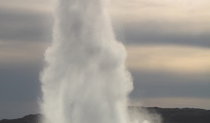 Strokkur geyser shoots water as high as 40 metres into the air when it erupts.