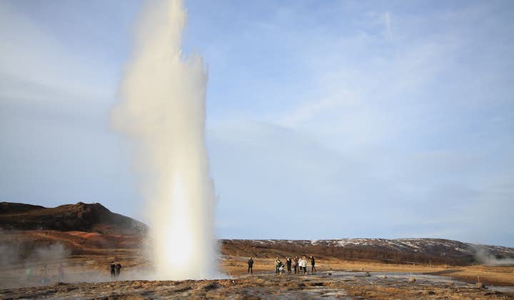 The geyser Strokkur is the most sought out natural attraction of the Geyser geothermal area.