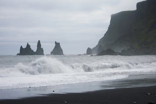 Reynisfjara black sand beach is one of Iceland's most dramatic locations.